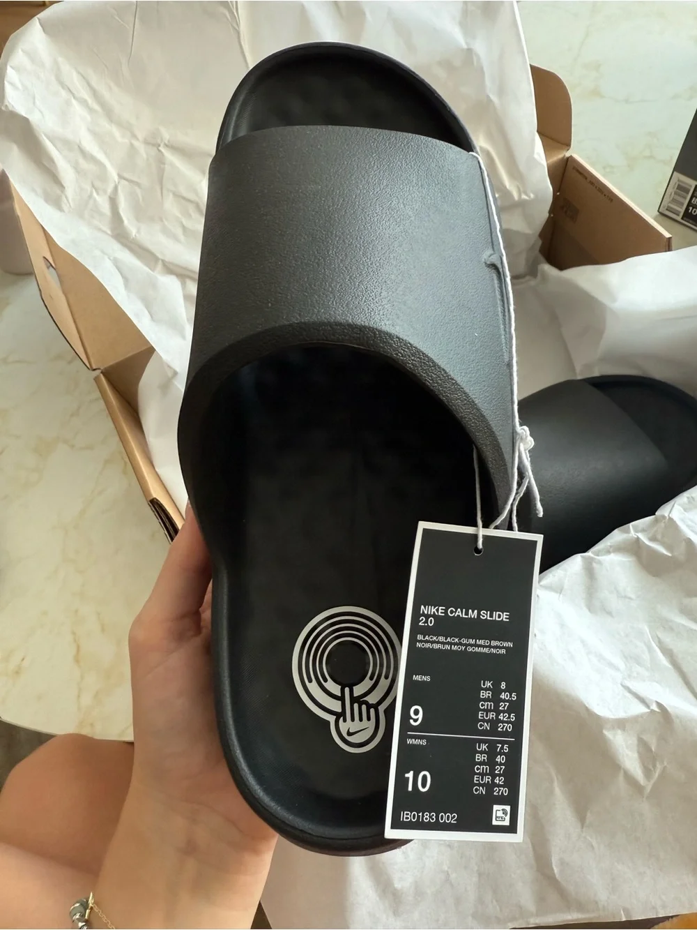 NWB Nike Men’s Calm Slide 2.0 in Color Black/Gum Medium Brown Size 9